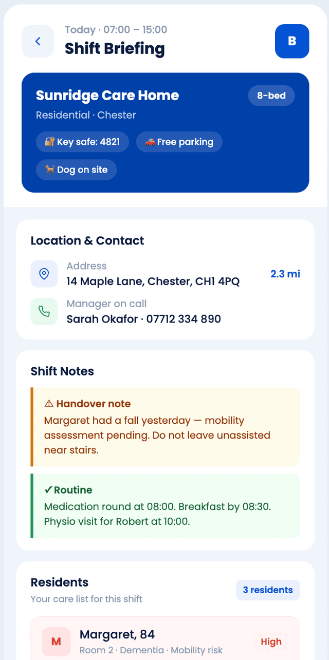 ShiftCove shift briefing