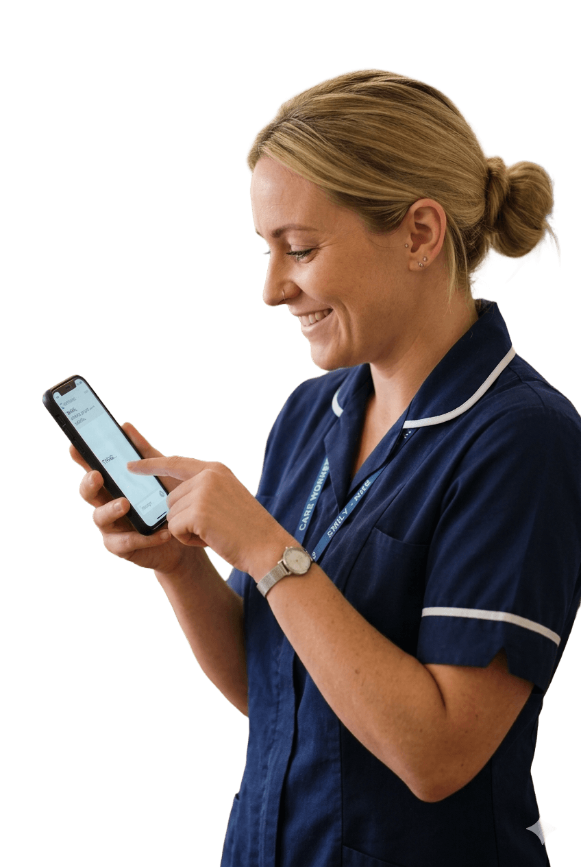 Care worker using ShiftCove app